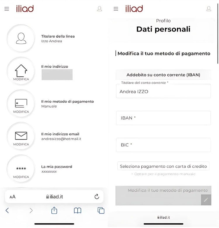 ricaricare Iliad online con un conto corrente