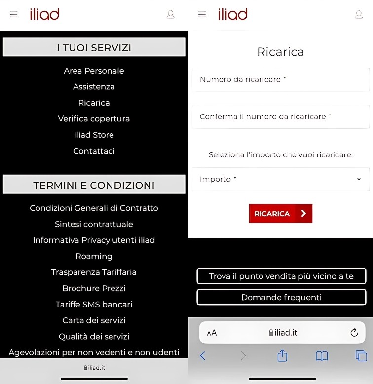 ricaricare un altro numero Iliad online