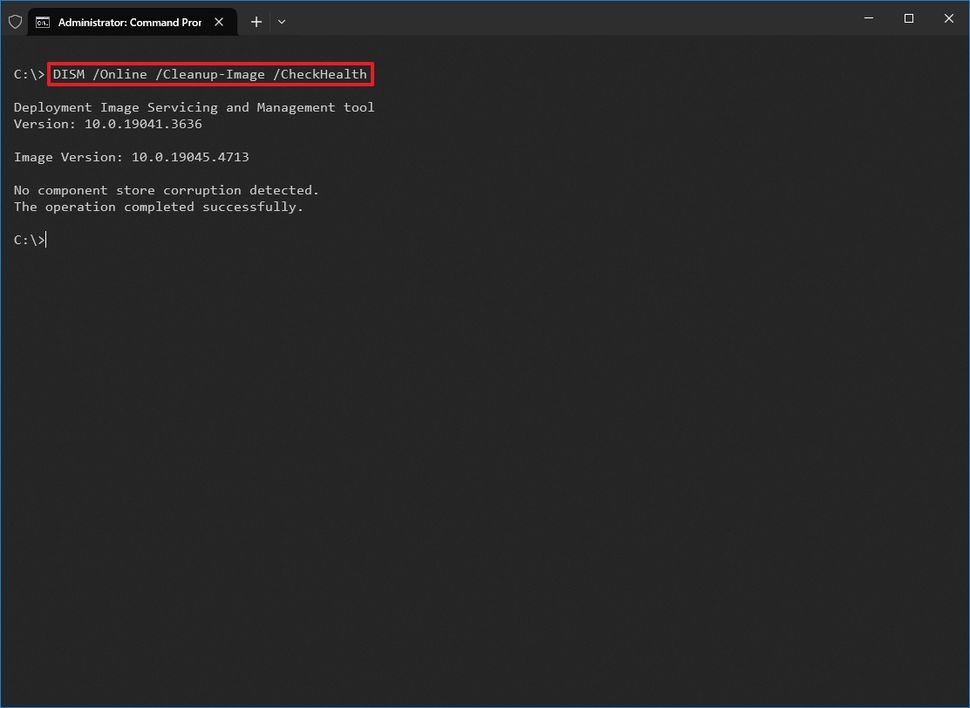 dism online cleanup-image checkhealth