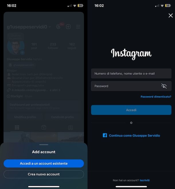 gestione account multipli su Instagram
