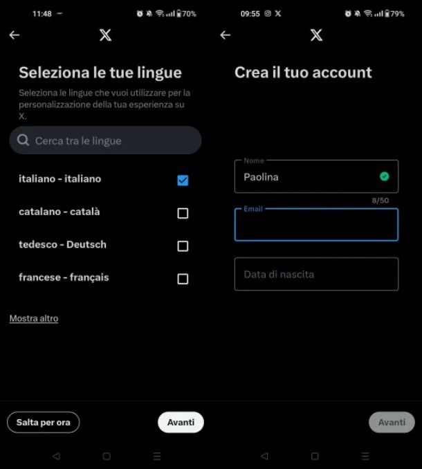 Procedura registrazione account X passo dopo passo