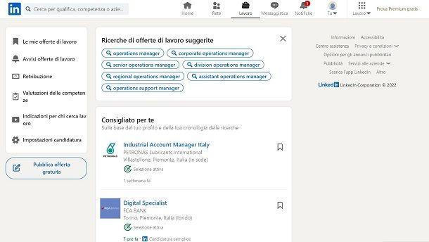 LinkedIn ricerca offerte lavoro filtri avanzati posizioni lavorative
