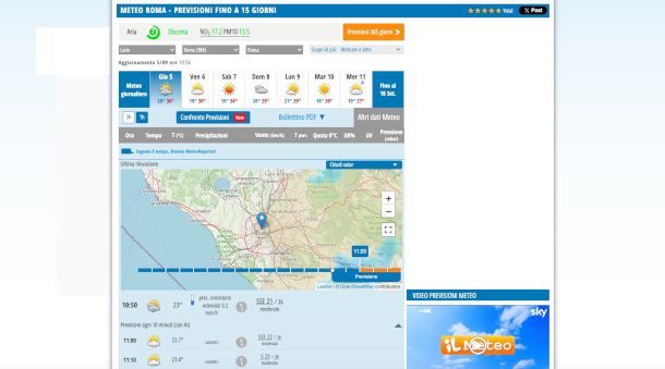 Schermata principale di un servizio meteo italiano con previsioni dettagliate