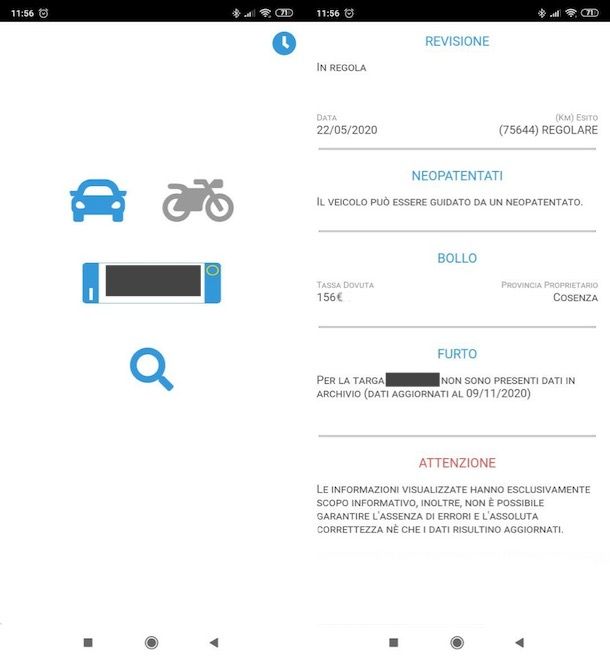 App per controllo targa e informazioni veicolo