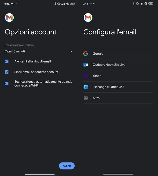 Configurazione account Hotmail sull'app Gmail per mobile