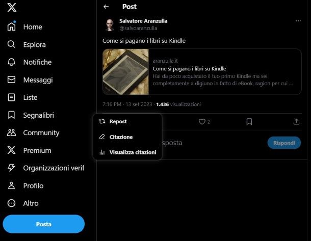 Funzione repost e citazioni su X social