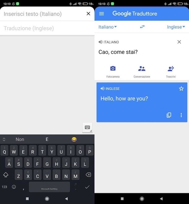 Google Traduttore app mobile su smartphone