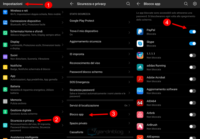 protezione app Android con blocco password e impronta digitale