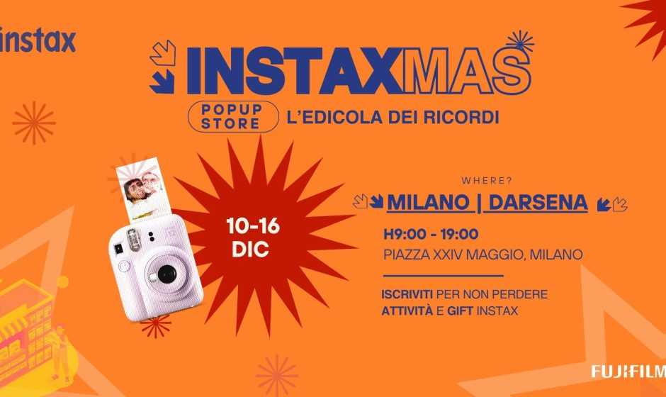 Locandina evento Instaxmas Popup Store Fujifilm Darsena Milano dicembre 2024
