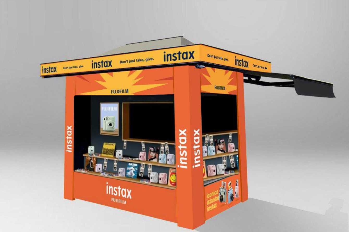 Render interno Instaxmas Popup Store Darsena Milano design edicola fotografica