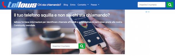 Interfaccia tellows per identificare numeri di telefono sospetti