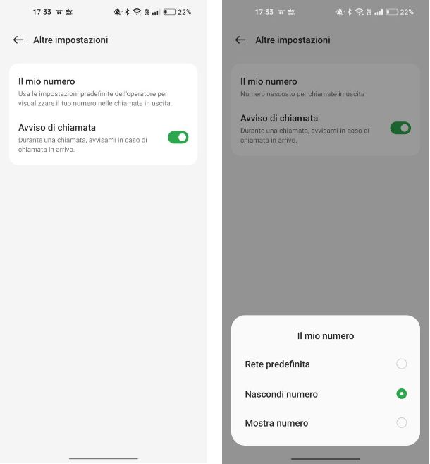 chiamate anonime da Android impostazioni
