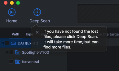 opzione deep scan per recupero file cancellati su Mac Windows