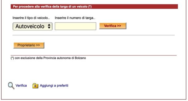 Verifica dati veicolo online tramite targa