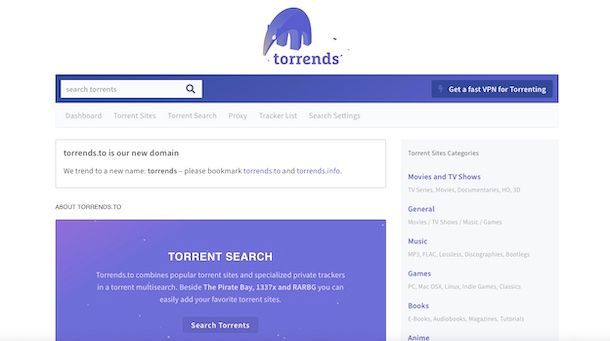 Torrends interfaccia grafica ricerca torrent avanzata