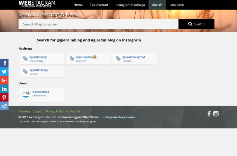 Utilizzo di Webstagram per cercare profili Instagram