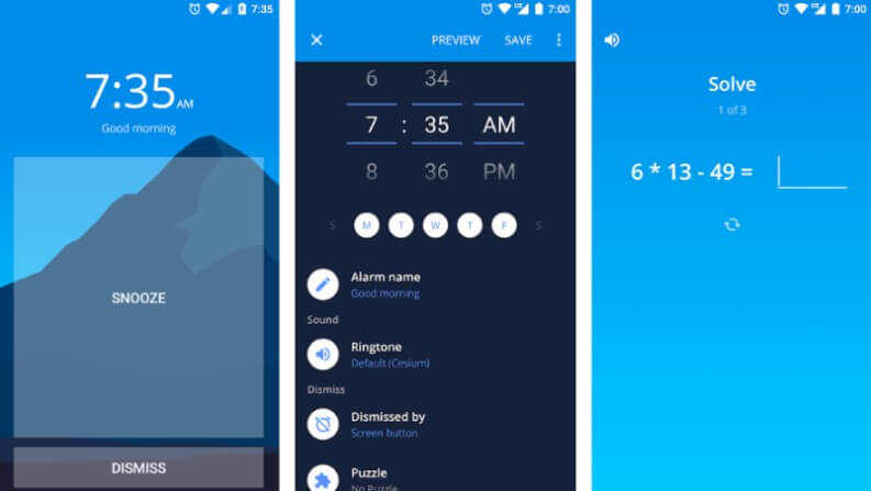 Interfaccia app sveglia Android con funzioni avanzate e personalizzazione