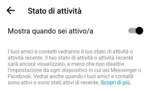 opzione disattivazione stato attività in Messenger