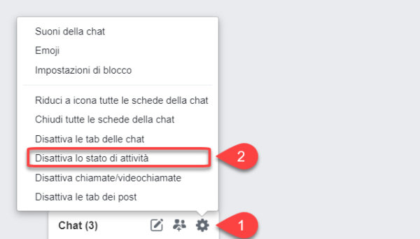opzioni chat Facebook per nascondere stato online