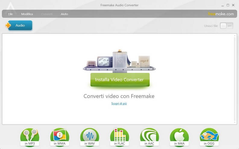 Interfaccia utente di Free Audio Converter per conversione file MP3