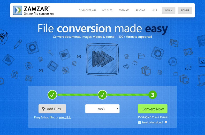 Pagina web del servizio di conversione online Zamzar