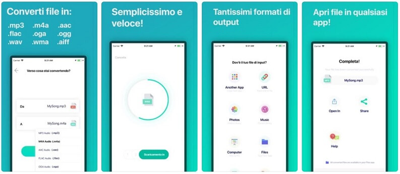Interfaccia dell'app The Audio Converter su dispositivo iOS