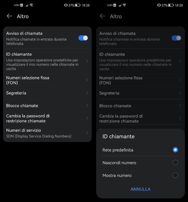 chiamate anonime Huawei impostazioni