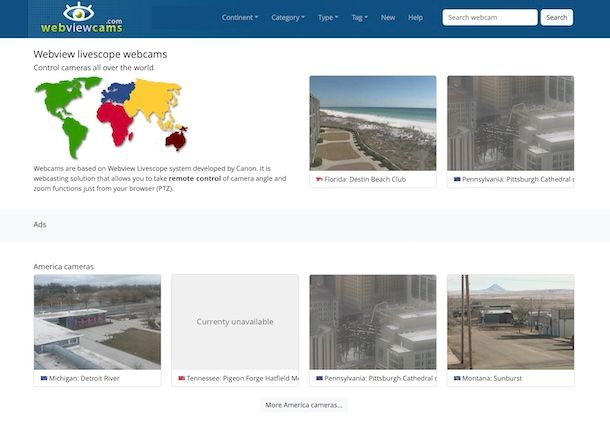 Webcam gratis 15 Webviewcams interfaccia ricerca webcam gratuite