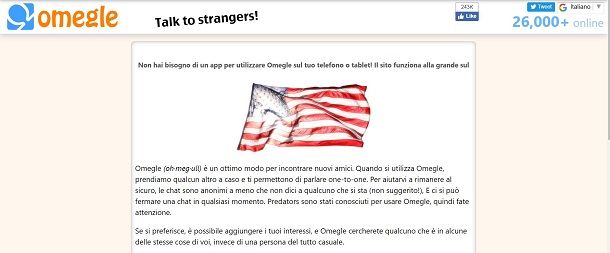interfaccia chat video Omegle per conversazioni senza registrazione