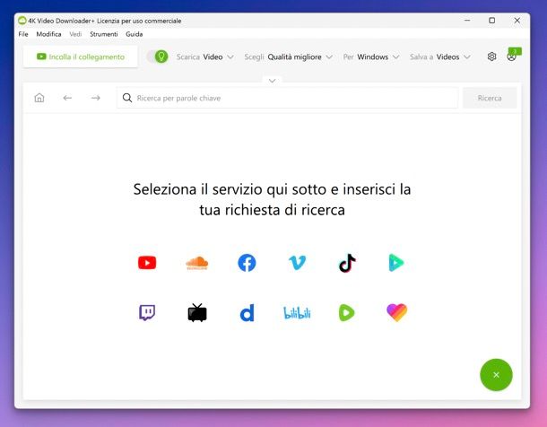 Interfaccia 4K Video Downloader+ per scaricare video