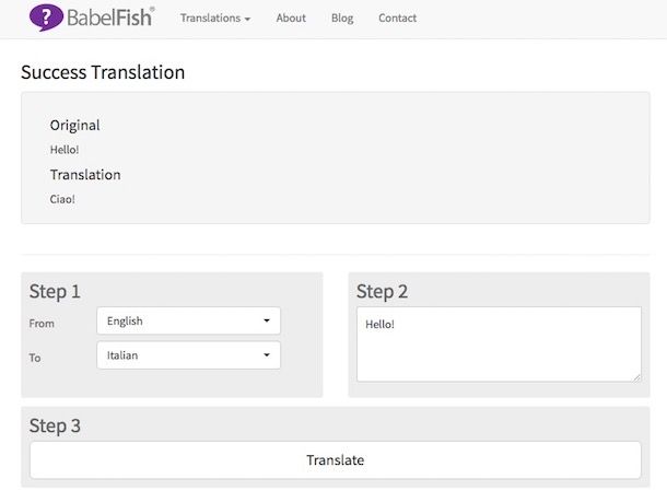 BabelFish traduttore online interfaccia essenziale